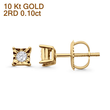 Solid 10K Yellow Gold 4mm Square Shaped Round Diamond Stud Earrings Wholesale